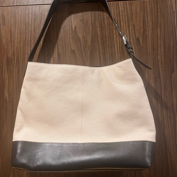 Vince Camuto - Cream & Black Genuine Leather Shoulder Bag - Silver Hardware - Picture 5 of 9